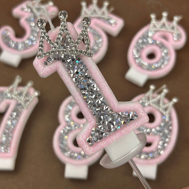 Paraffin Candle Wax - Digital Candles 0-9 Pink Silver Rhinestone