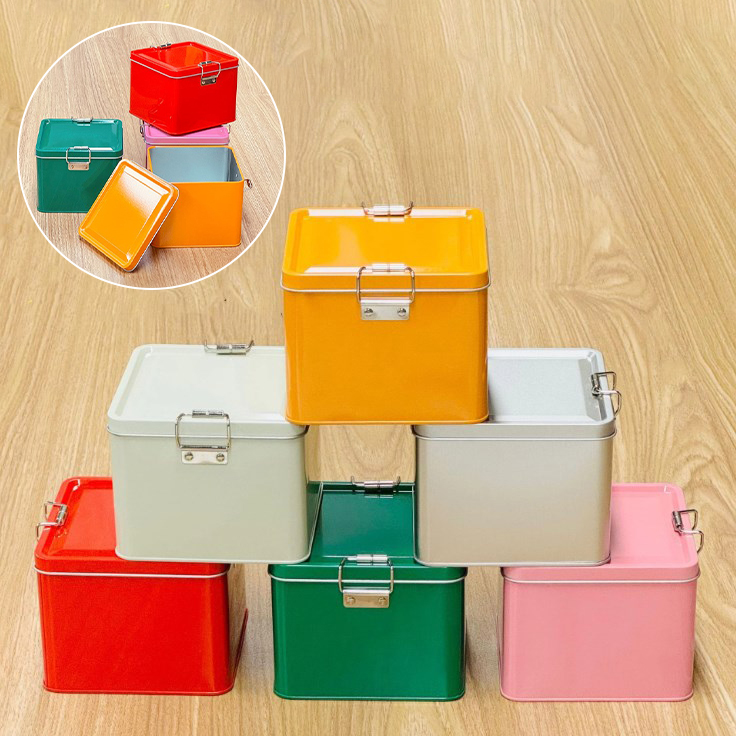 Tin Container Lid - Square Tinplate Cookie Tins Box With