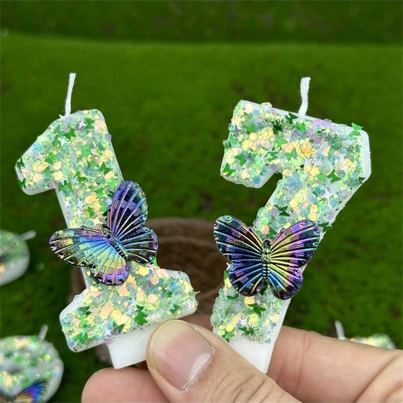 Paraffin Candle Wax - 1Pc Green Sequins Number 0-9 Butterfly